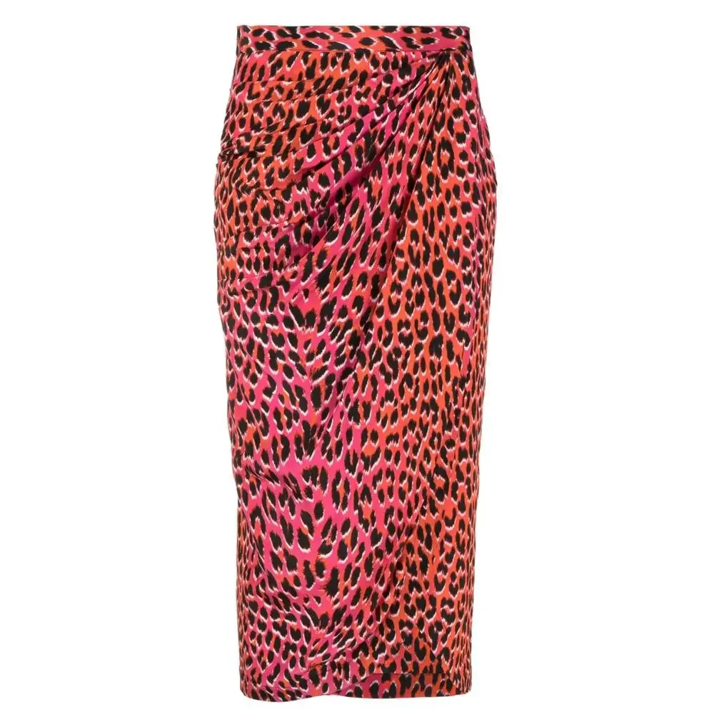 Zadig & Voltaire Silk Skirt Size 10 42 Pink Leopard Print Chic Wrap Large NWT